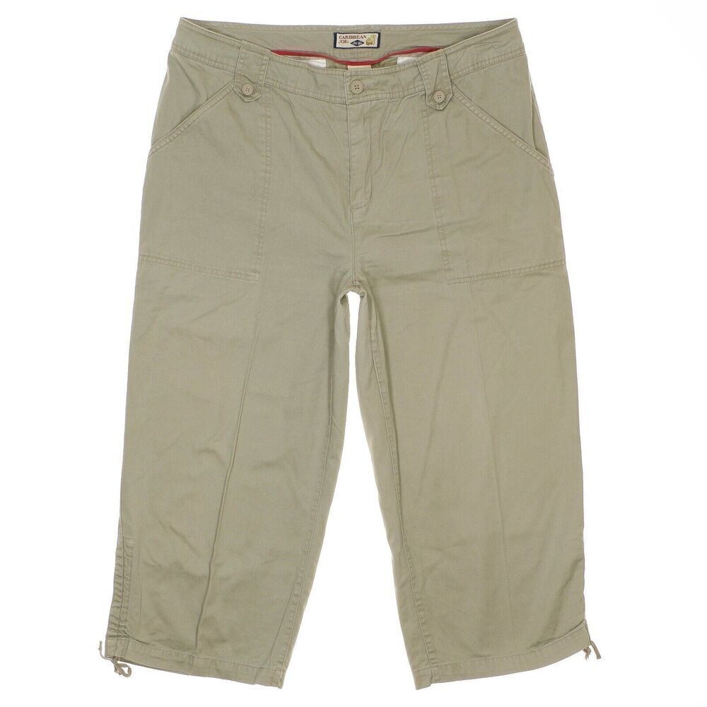 Caribbean Joe Crop Pants Size 16 Womens Khaki High Waist Cotton Measures 37 x 22